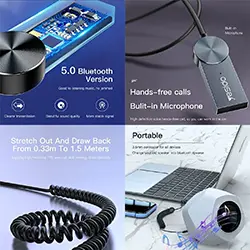 Adaptateur Recepteur audio sans-fil Bluetooth 5.0 AUX 3.5mm USB YESIDO YAU24 pour Voiture, Haut parleur