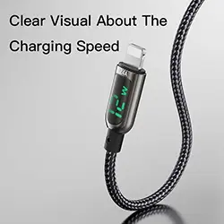Cable USB-A Vers Lightning iphone de Données et Charge 2.4A avec affichage Puissance LED 1.2m YESIDO CA84