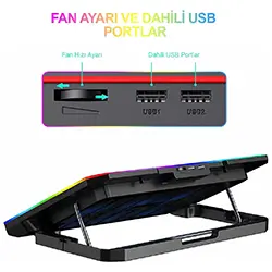 HAVIT F2069 Refroidisseur ordinateur portable jusqu'à 17 pouces RGB avec 2 ventilateurs
