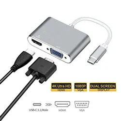 Adaptateur convertisseur Type-C USB-C vers HDMI 4K + VGA 1080P