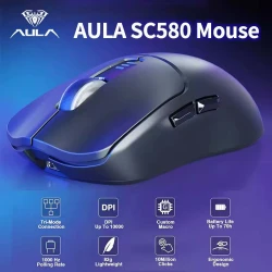 Souris Gaming Rechargeable sans-fil 10000 DPI Tri-mode Bluetooth 5.0, 2.4G, USB Filaire AULA SC580 6 Boutons