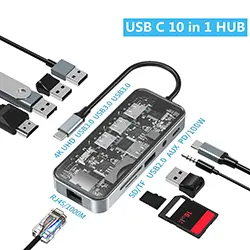 HUB 10 en 1 AIRSKY HC-87 Type-c USB-C to HDMI 4K + RJ45 + SD/TF + 3 * USB 3.0 + 1 * USB 2.0 + PD 100W + Audio 3.5mm
