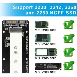 Adaptateur Convertisseur M.2 NGFF SATA 2230/2242/2260/2280 vers SATA 3 SSD 2.5 pouces