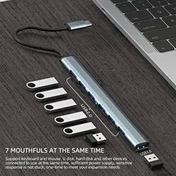 HUB Répartiteur 7 en 1 USB-C Type-C 5Gbps vers 1 x USB 3.0 + 6 x USB 2.0 OTG en aluminium