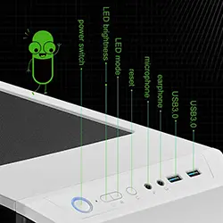 Boitier Gaming PC ATX GAMEMAX Contac Turbo ARGB COC en acier et Verre Trempé Antipoussière - Blanc/Noir
