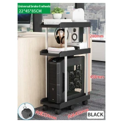 Support unité centrale PC sur 3 niveaux avec 6 roues - Noir