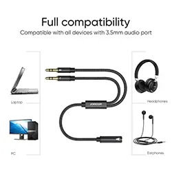Adaptateur Splitter audio Aux Jack 3.5mm Femelle vers 2 x AUX Male Casque + Microphone Joyroom SY-A05