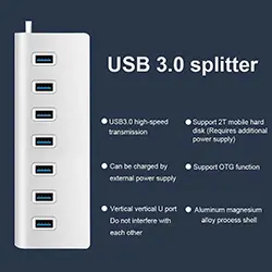 Hub USB 3.0 5Gbps HI-Speed 7 Ports USB en aluminium pour PC portable, MacOS