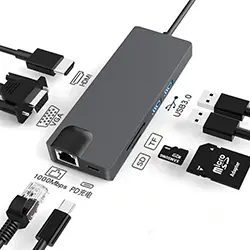 Adaptateur HUB 8 en 1 USB-C to HDMI + RJ45 + Type-C + SD CARD + 2 * USB 3.0 + HDMI + VGA