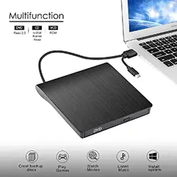 Lecteur Graveur DVD-RW CD-RW Externe USB 3.0 et Type-c pour Windows 11, 10, 8, 7, XP, Vista, Linux, Mac OS