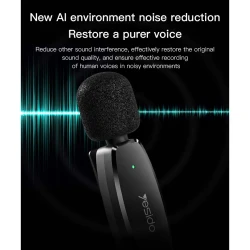 YESIDO KR11 Microphone Lavalier Cravate sans-fil 2.4Ghz Type‑C pour Smartphone et PC