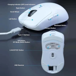 Souris Gaming Rechargeable sans-fil 10000 DPI Tri-mode Bluetooth 5.0, 2.4G, USB Filaire AULA SC580 6 Boutons