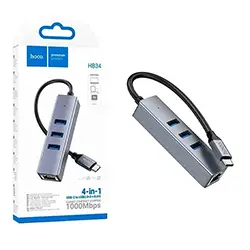 Adaptateur HUB 4 en 1 Type-c to RJ45 1000mbps + 3 x USB 3.0 HOCO HB34