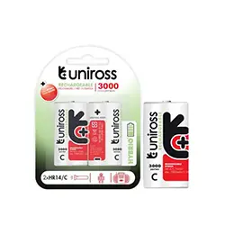 Pack 2 x Pile Rechargeable C HR14 UNIROSS 3000mAh NiMh HYBRIO pre-charged UN2C2600