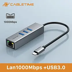 Adaptateur Ethernet USB-C Type-c vers RJ45 1000Mbps + 3 x USB 3.0 CABLETIME