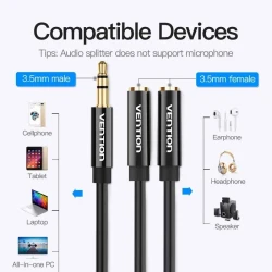 Vention Câble Séparateur Partage Audio Jack 3.5mm Mâle vers 2 Femelles