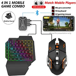 Ensemble Gaming 4 en 1 avec clavier et souris, convertisseur Bluetooth pour jeux mobiles Android et IOS