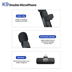 Double Microphone Lavalier cravate sans-fil K9 Lightning iphone