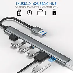 HUB Répartiteur 7 en 1 USB 3.0 5Gbps vers 1 x USB 3.0 + 6 x USB 2.0 OTG en aluminium