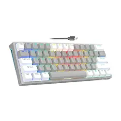 Clavier Gaming Mécanique Blue SWITCH sans-fil Bluetooth + 2.4ghz rechargeable rétroéclairée RGB MAGMA FIORA F61G - Blanc/Gris