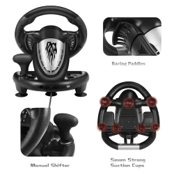 Volant de jeux PXN V3 Pro 180° USB avec Pédales, Vibration et Palettes de Changement de Vitesse pour PC PS3 PS4 XBOX One Xbox Series X/S Switch