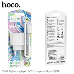 Chargeur Rapide Alimentation USB 18W QC3.0 HOCO C109A + câble USB-A vers USB-C 1m
