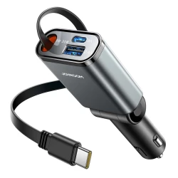 Joyroom JR-CCL07 Chargeur Auto 45W avec câble rétractable et ports USB‑C / USB‑A