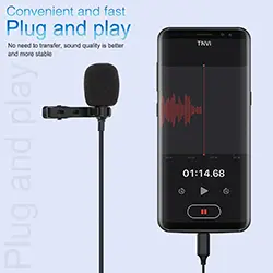 Microphone Cravate chemise Levalier enregistrement Micro audio filaire USB type-c 1.5m UN-203