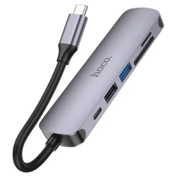 HOCO HB28 HUB Adaptateur 6 en 1 Type-c vers HDMI 4K + PD 60W USB-C + USB 3.0 + USB 2.0 + Carte Micro SD / SD