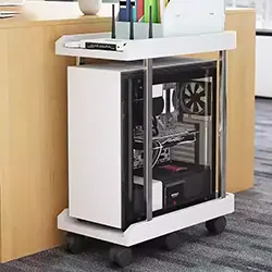 Support unité centrale sur 2 niveaux avec 6 Roues 036GSC218WH-6W - Blanc