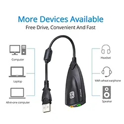 Carte son externe USB 7.1 3D 5HV2 Casque, Microphone, Jack 3.5mm pour ordinateur portable, PC, PS4