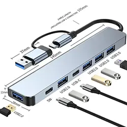 HUB 7 en 1 USB type-C & USB 3.0 vers to 1 x USB 3.0  + 4 x USB 2.0 + 2 x Type-c