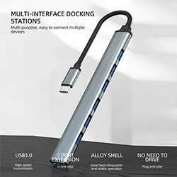 HUB Répartiteur 7 en 1 USB-C Type-C 5Gbps vers 1 x USB 3.0 + 6 x USB 2.0 OTG en aluminium