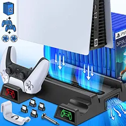 Support Docking Vertical Station de charge pour PS5 et manette PS5 avec ventilateur de refroidissement