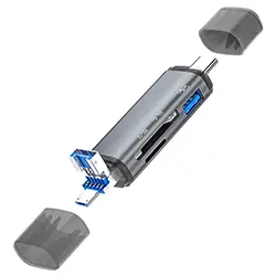 Lecteur de carte mémoire SD Micro SD 3 en 1 OTG USB + Type-C + Micro USB