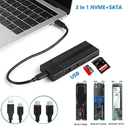 Rack M.2 Pci-e nvme avec HUB 2 * USB 2.0 + Lecteur TF + SD 10Gbps compatible avec 2230, 2242, 2260, 2280 SSD