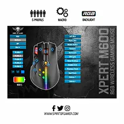 Souris sans-fil 2.4ghz Gaming Rechargeable 800 mAh Spirit Of Gamer XPERT-M600 S-XM600RF 10000dpi 12 boutons programmables