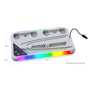 Dobe TP5-3557D Support Docking RGB pour PS5 / PS5 Slim Manette avec ventilateur de refroidissement