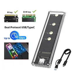 Rack Boitier disque dur SSD M.2 Double protocole NVME NGFF RGB USB 3.1 type-c 10gbps