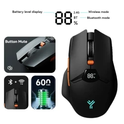 Souris Sans-Fil Double Mode Bluetooth & 2.4G avec Écran Batterie LED Rechargeable 600mAh