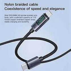 Câble de données et Charge tressé Type-c Vers Type-c 100W avec affichage Puissance LED YESIDO CA158 1.2m
