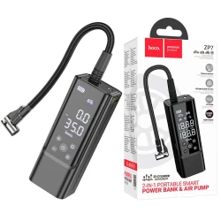 HOCO ZP7 Pompe à Air Portable Intelligente 5000mAh Compresseur USB-C avec Écran LED, Lampe SOS et Power Bank pour Voiture, Moto, Vélo et Ballons