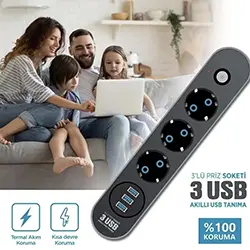 Multiprise rallonge 3 Prise + 3 USB 2500W avec interrupteur 2m FULLTECH FTR-01