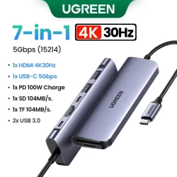 HUB Ugreen 7 en 1 USB-C type-c vers HDMI 4K, USB-A, USB-C, USB-C PD 100W, SD/TF