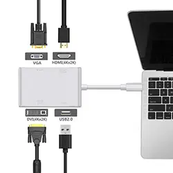 Adaptateur Convertisseur 4 en 1 USB-C Type-c vers HDMI + VGA + DVI + USB 3.0 4K