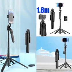 Perche à selfie avec trépied Bluetooth avec Télécommande rechargeable A17 1.8m pour téléphone Portable Caméra rotatif à 360°