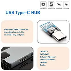 Adaptateur HUB 8 en 1 USB-C to HDMI + RJ45 + Type-C + SD CARD + 2 * USB 3.0 + HDMI + VGA