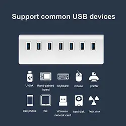 Hub USB 3.0 5Gbps HI-Speed 7 Ports USB en aluminium pour PC portable, MacOS