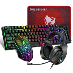 T-Wolf TF-400 Kit Combo Gaming USB RGB 4 en 1 Souris Clavier Casque Tapis
