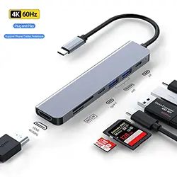 HUB Adaptateur 7 en 1 Type-c vers HDMI 4K@30Hz + 2 x USB 3.0 + PD 100W + Type-c + SD + Micro SD